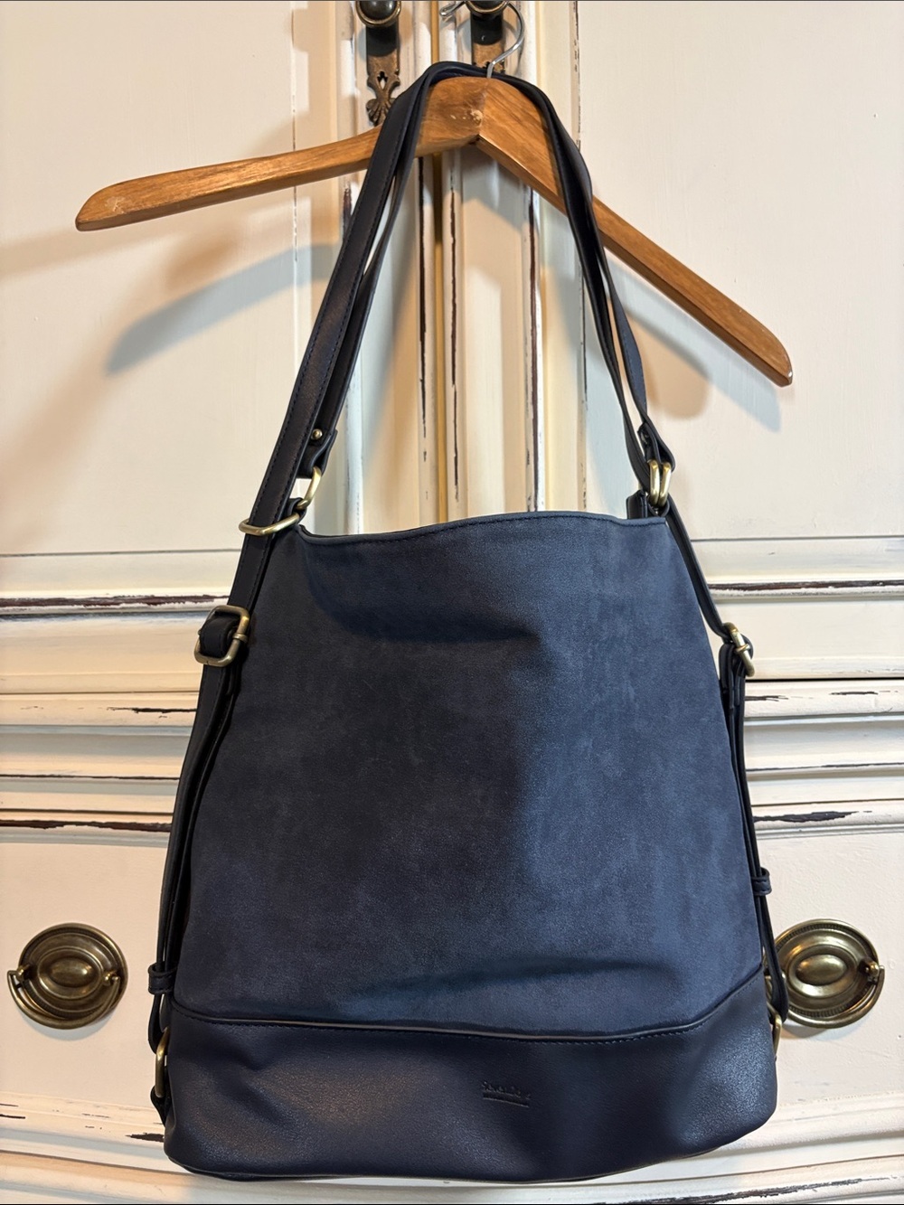 Classic Navy Suede & Leather Hobo Shoulder Bag